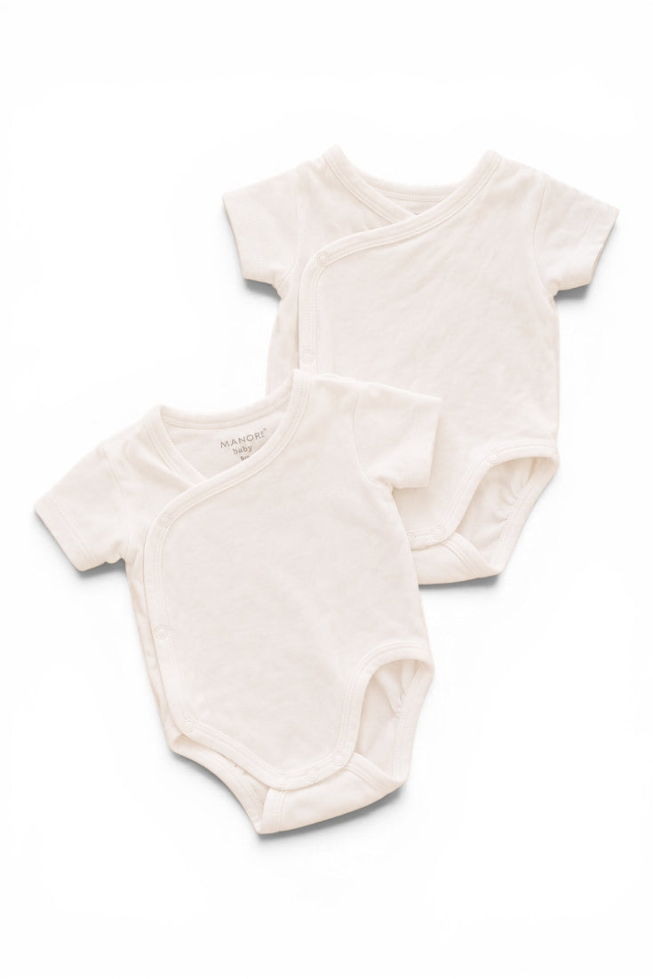 Manor Baby 2er-Pack Wickelbodys Kurzarm Creme & Weiss