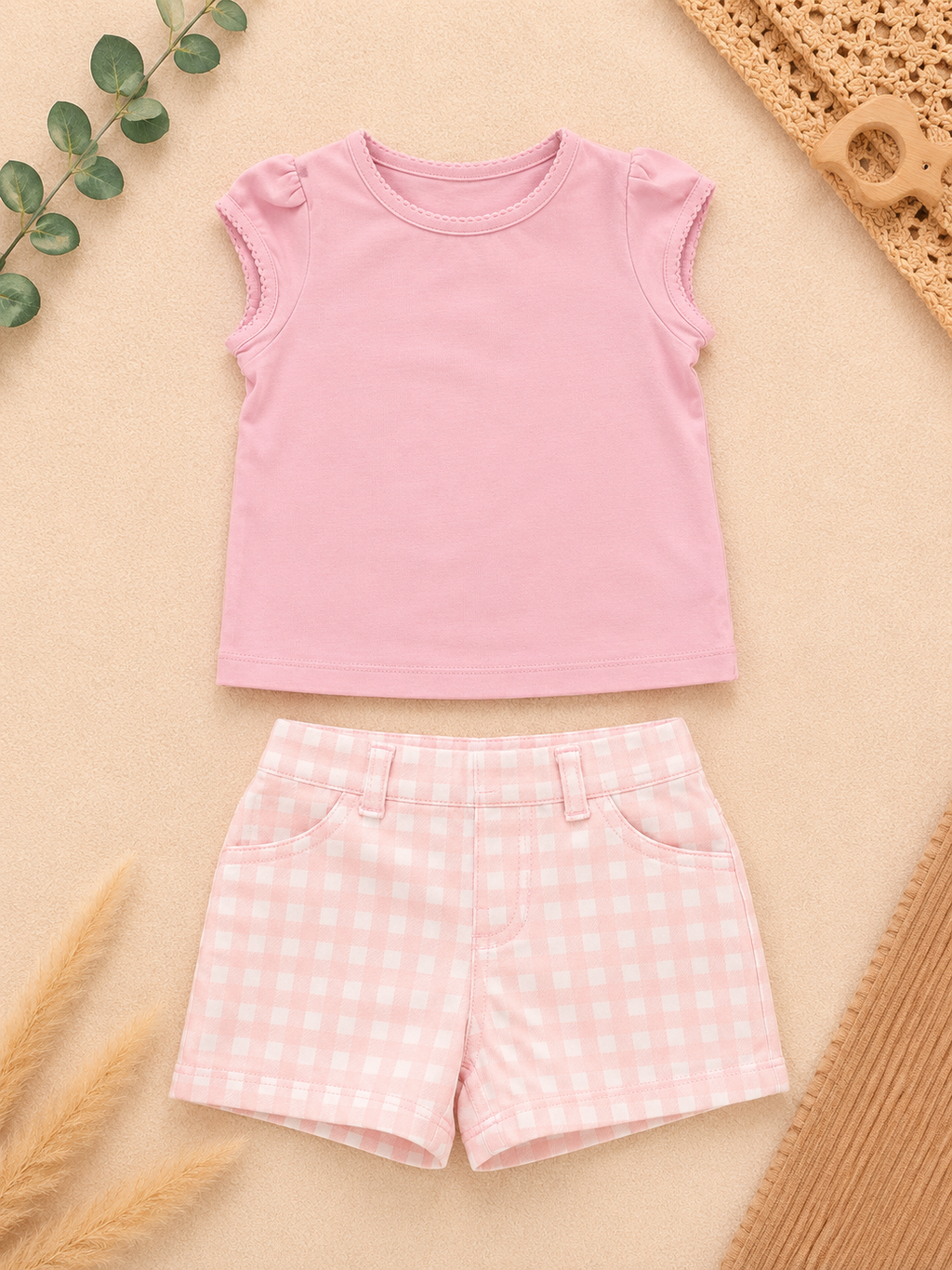 Rosa Set T-Shirt & Gingham-Shorts