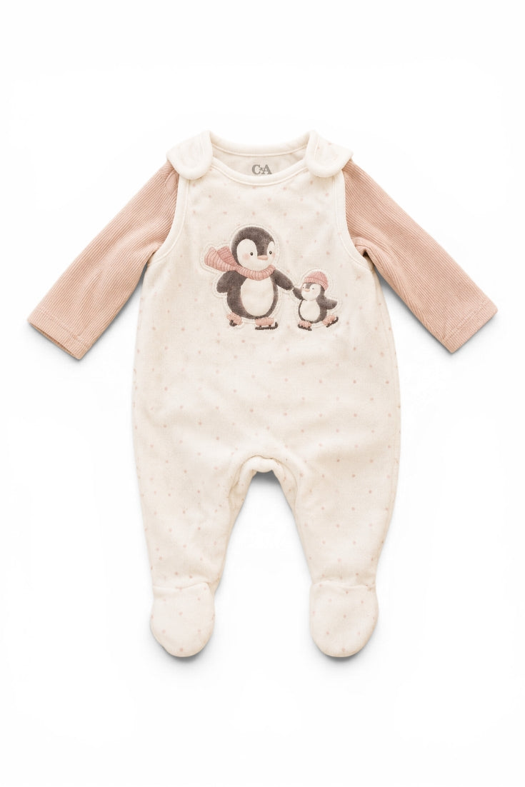 C&A Strampler Pinguin mit Langarmshirt Rosa