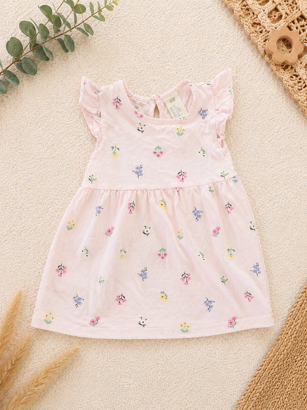 H&M Kleid Rosa Ditsy-Blumen Flatterärmel