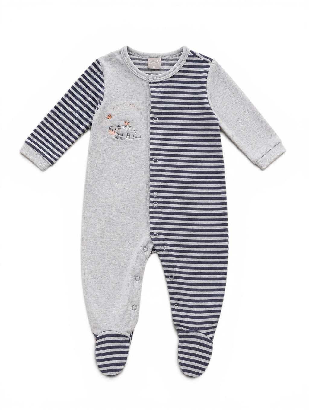 Baby-Strampler Grau/Navy Gestreift mit Eisbär