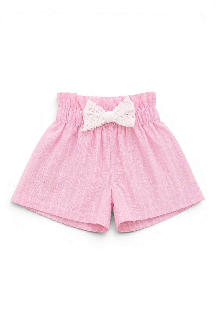 Shorts Rosa Gestreift mit Lochstickerei-Schleife