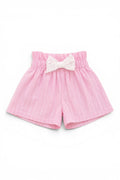 Shorts Rosa Gestreift mit Lochstickerei-Schleife