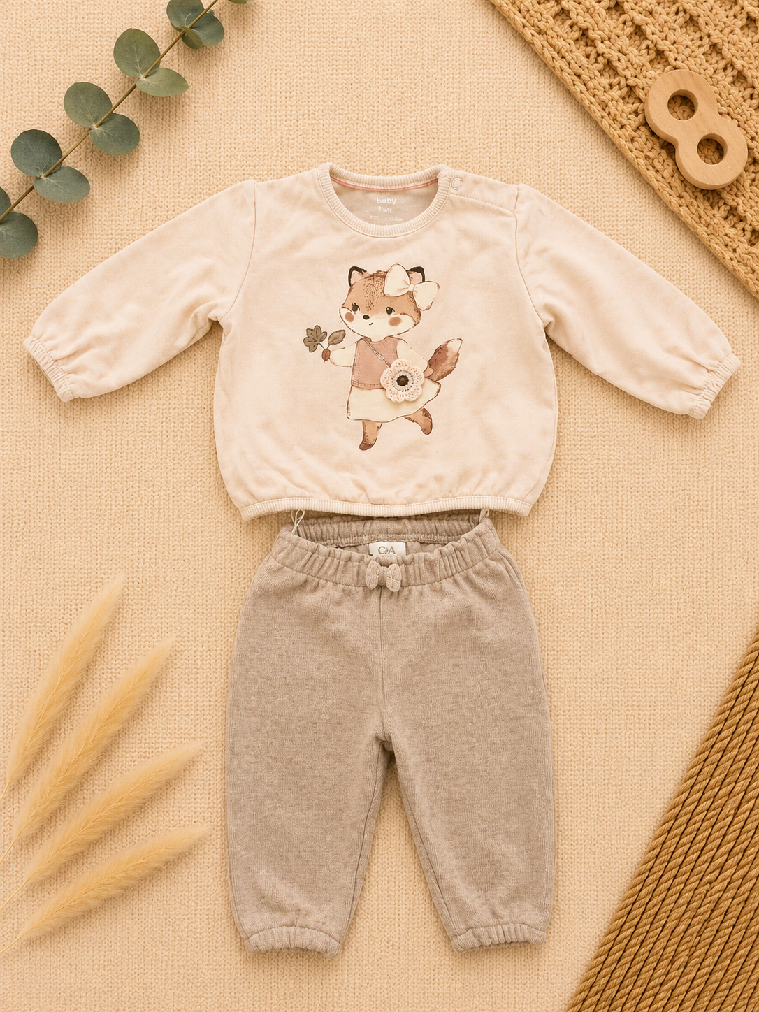 C&A Baby-Set Sweatshirt Beige Fuchs & Jogginghose
