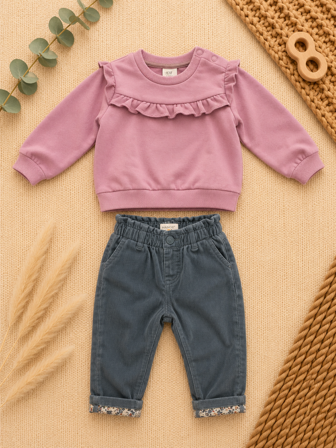 H&M Pullover und Hose Set Rosa Grau