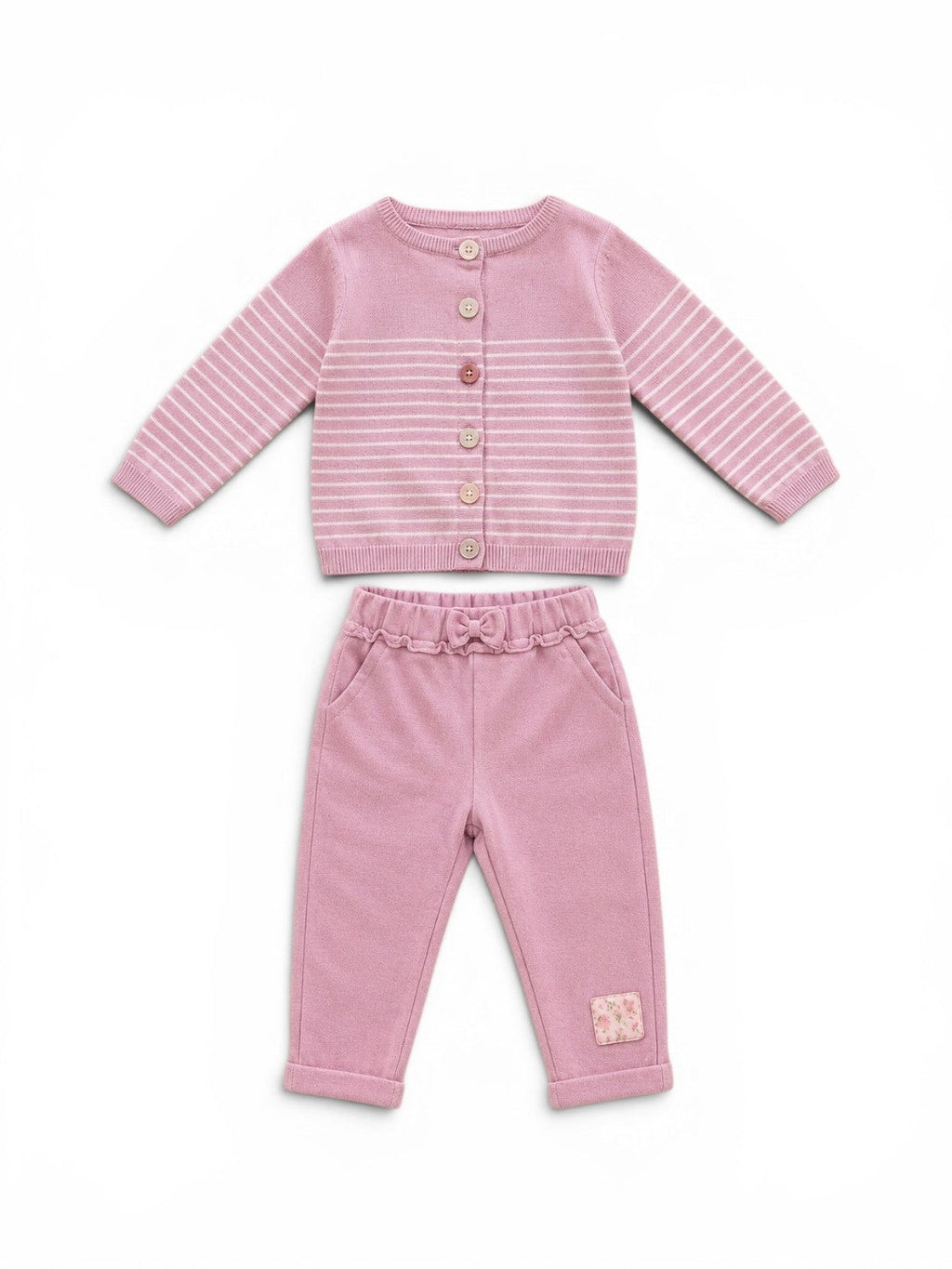 Set Strickjacke Gestreift & Sweathose Rosa