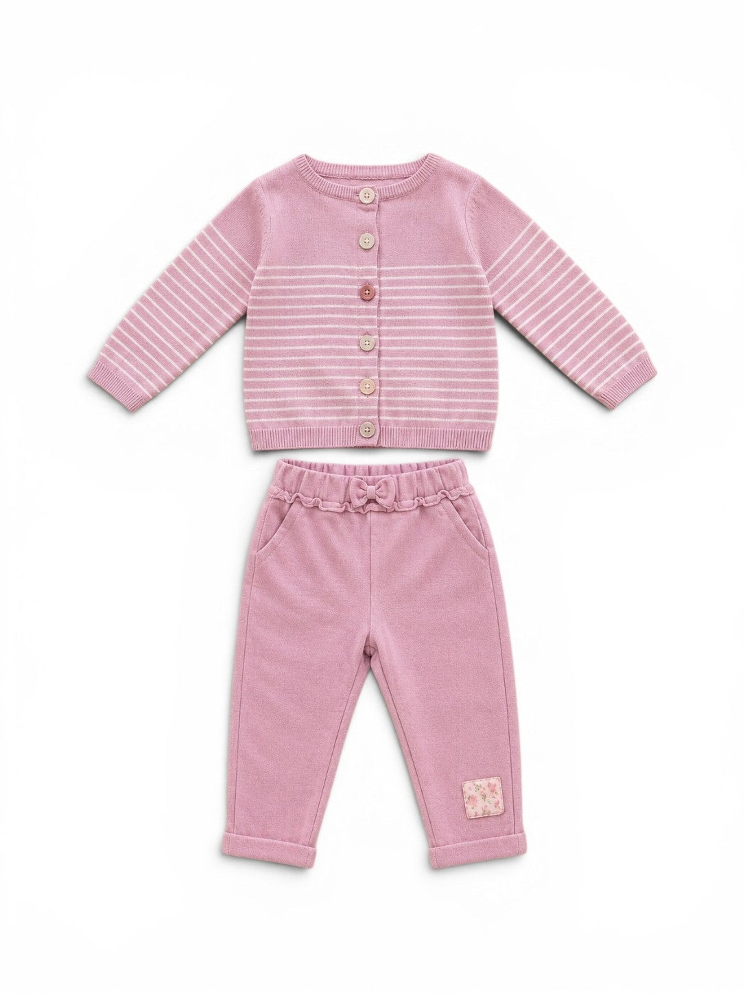Set Strickjacke Gestreift & Sweathose Rosa