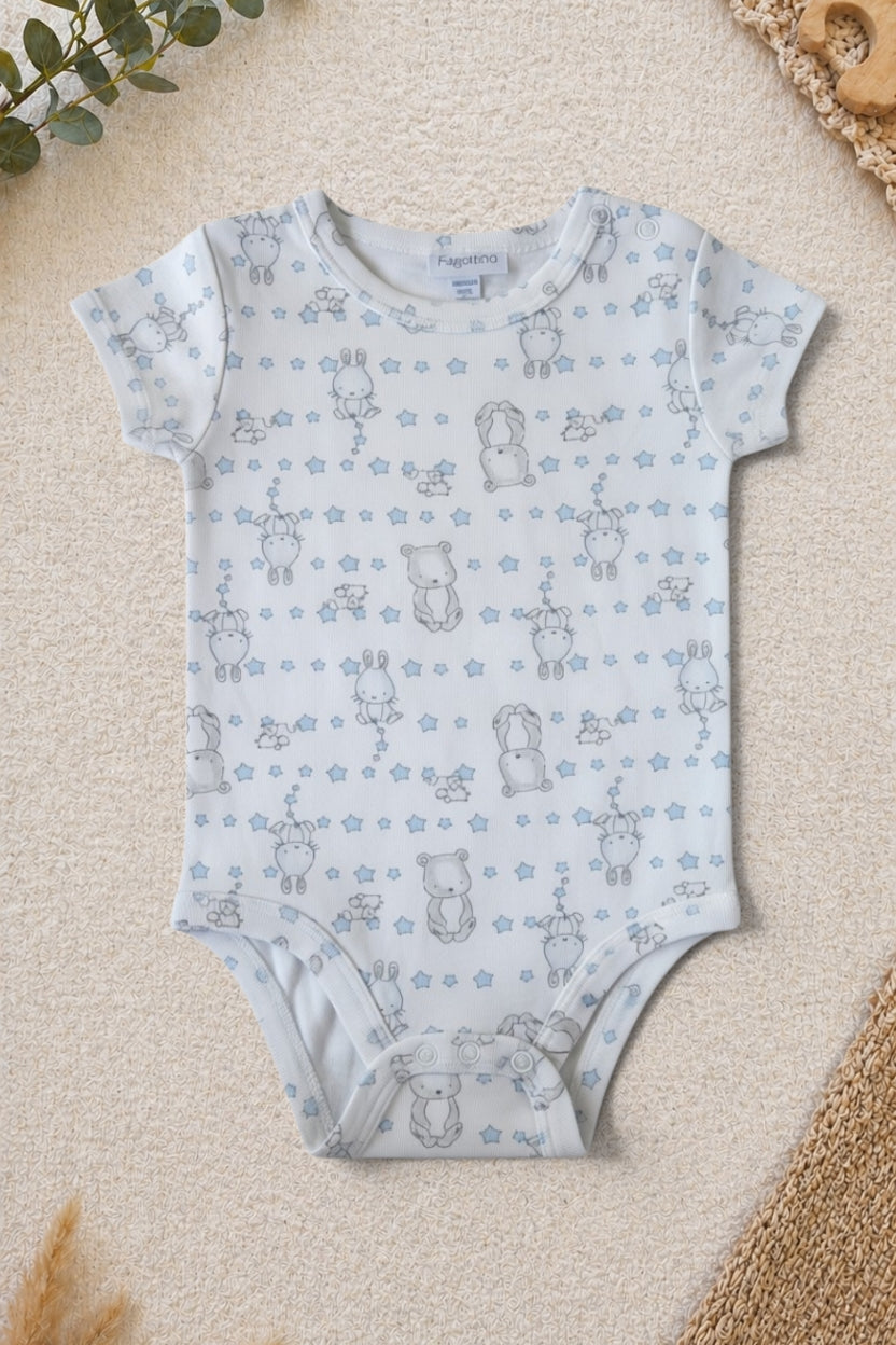 Fagottino Baby-Body Weiss Tier-Print Kurzarm