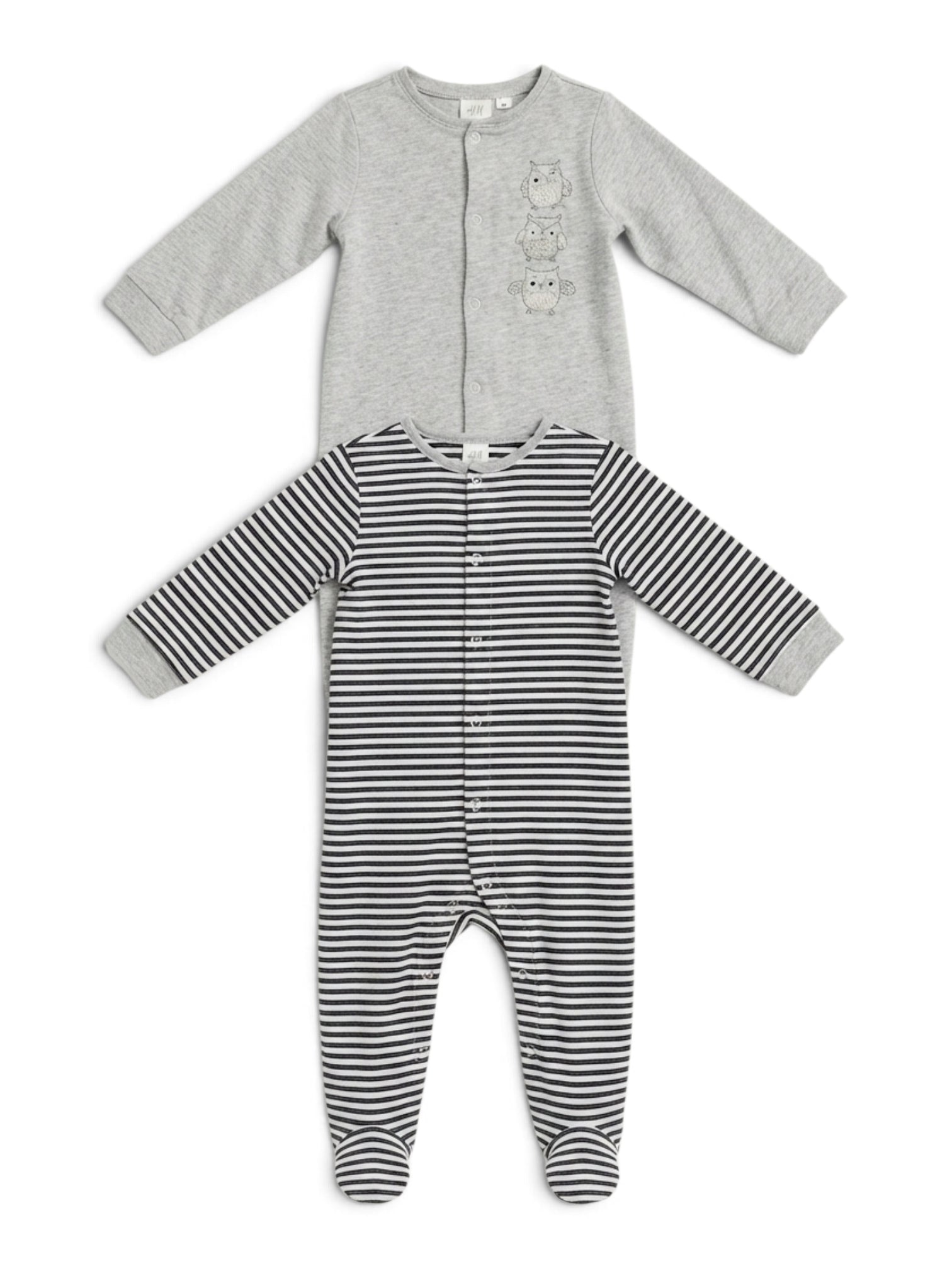 H&M 2er-Pack Strampler Eulen Gestreift