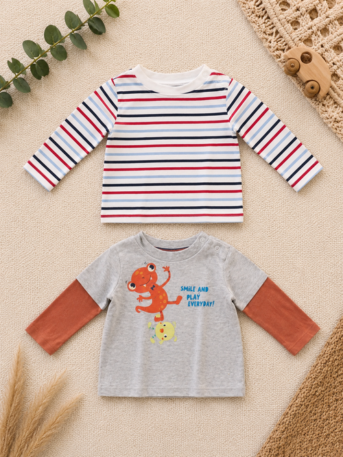 2er-Set Baby-Langarmshirts Streifen & Monster C&A