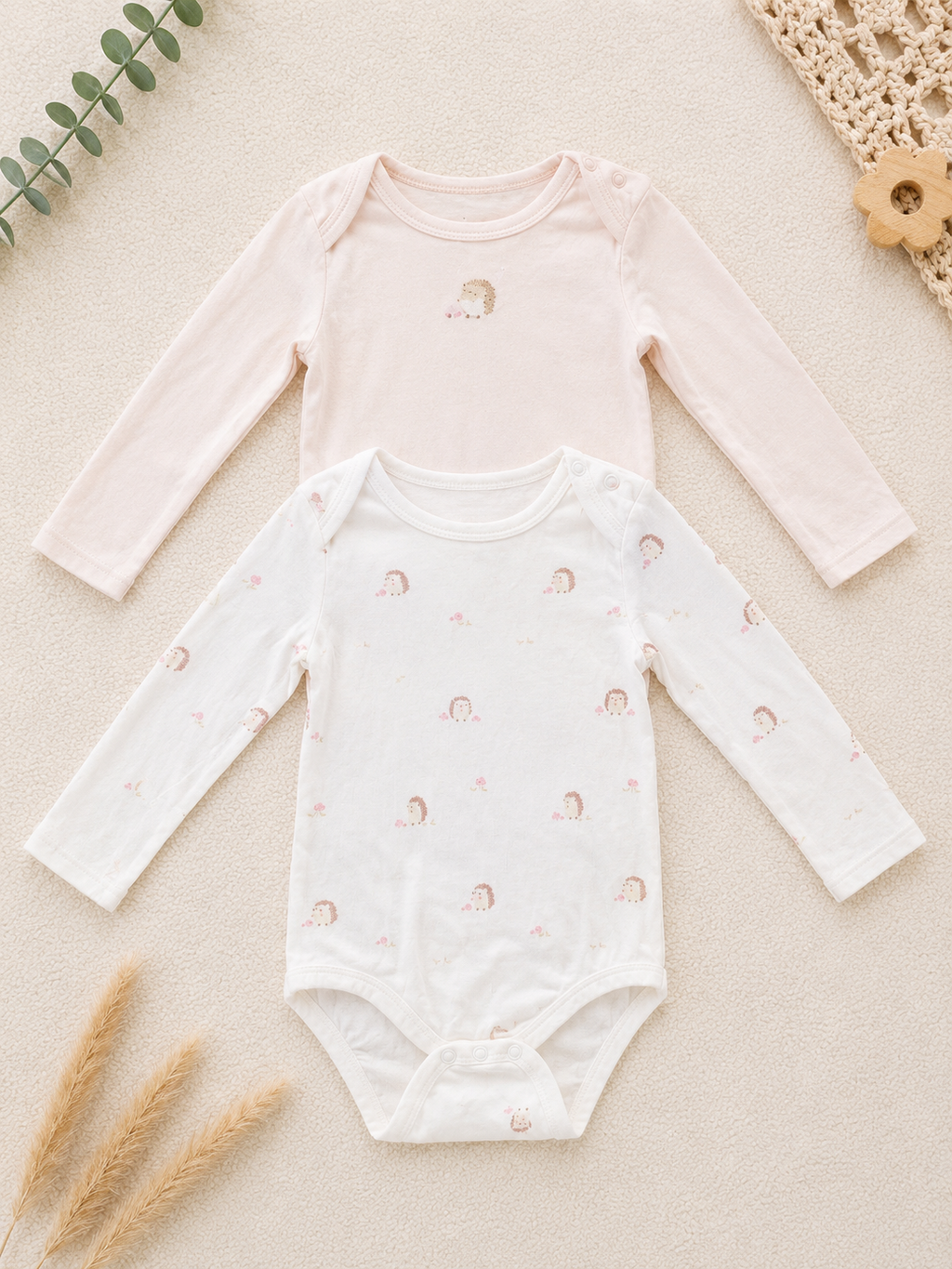 2er-Pack Body Langarm Rosa Igel & Weiss