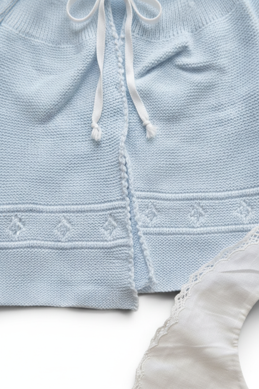 Strickjacke Hellblau mit Lätzchen Vintage