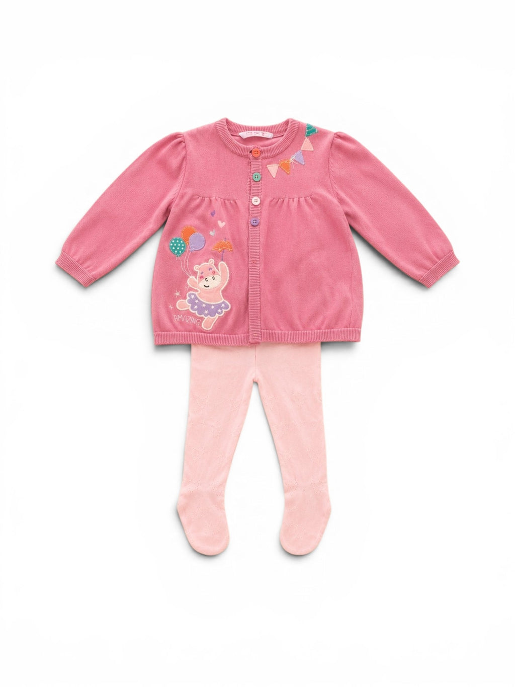 Set Pink Strickjacke Amazing Bär & Strumpfhose