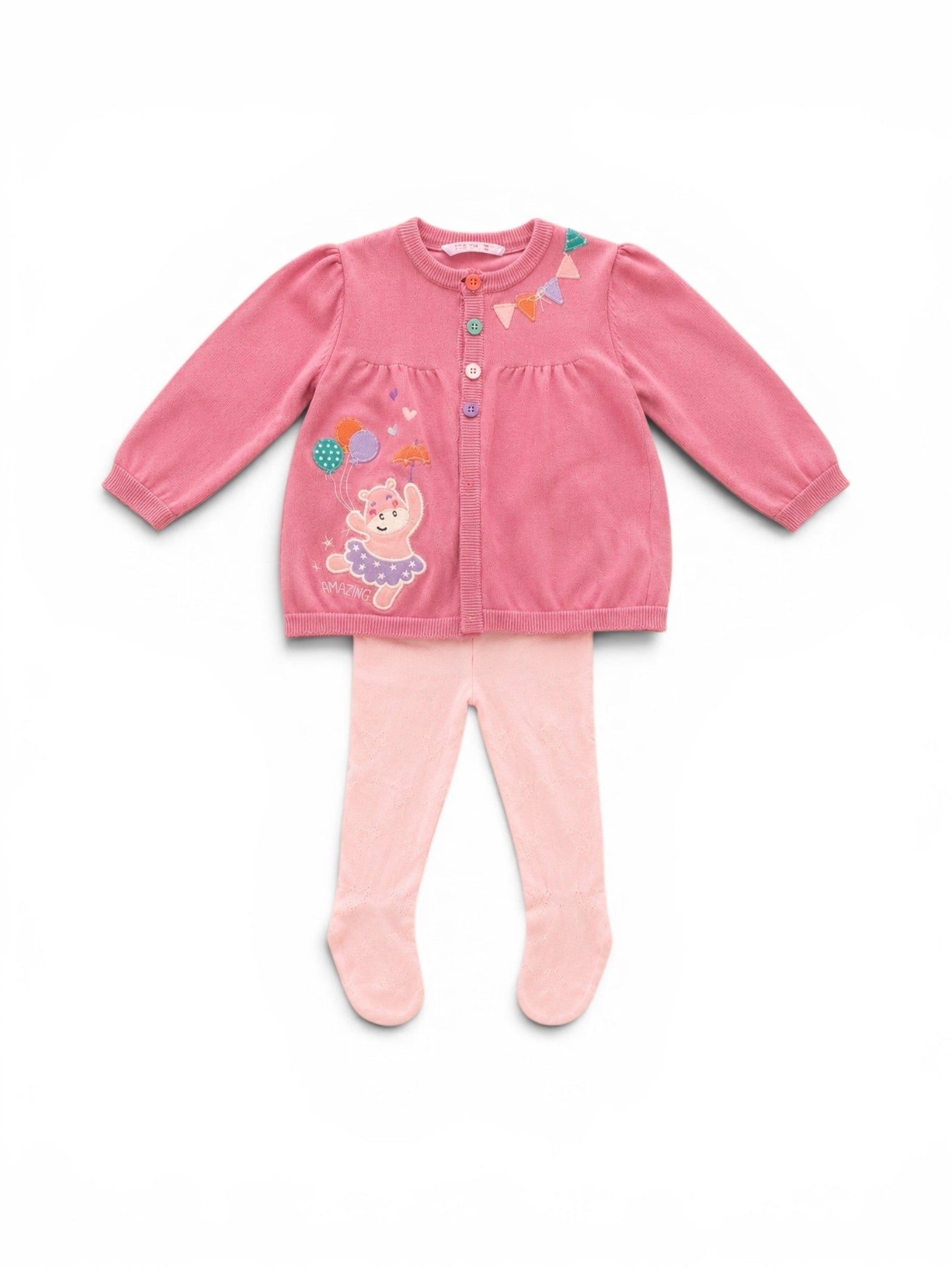 Set Pink Strickjacke Amazing Bär & Strumpfhose
