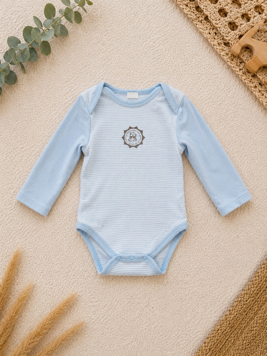 Baby-Langarm-Body Hellblau Gestreift