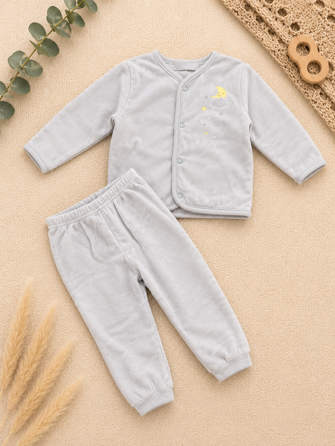 Baby-Set Velours-Jäckchen & H&M Hose Grau Mond