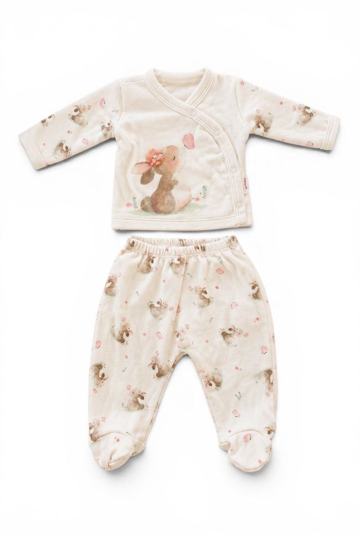 Set Wickelshirt & Strampelhose Häschen Creme