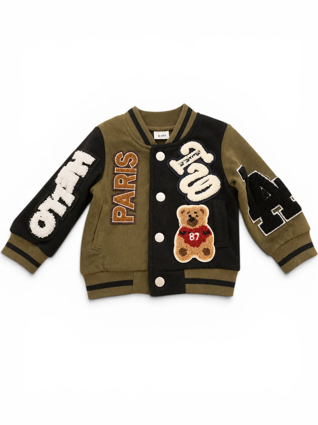 Baby-Collegejacke Khaki/Schwarz "Paris" Bär