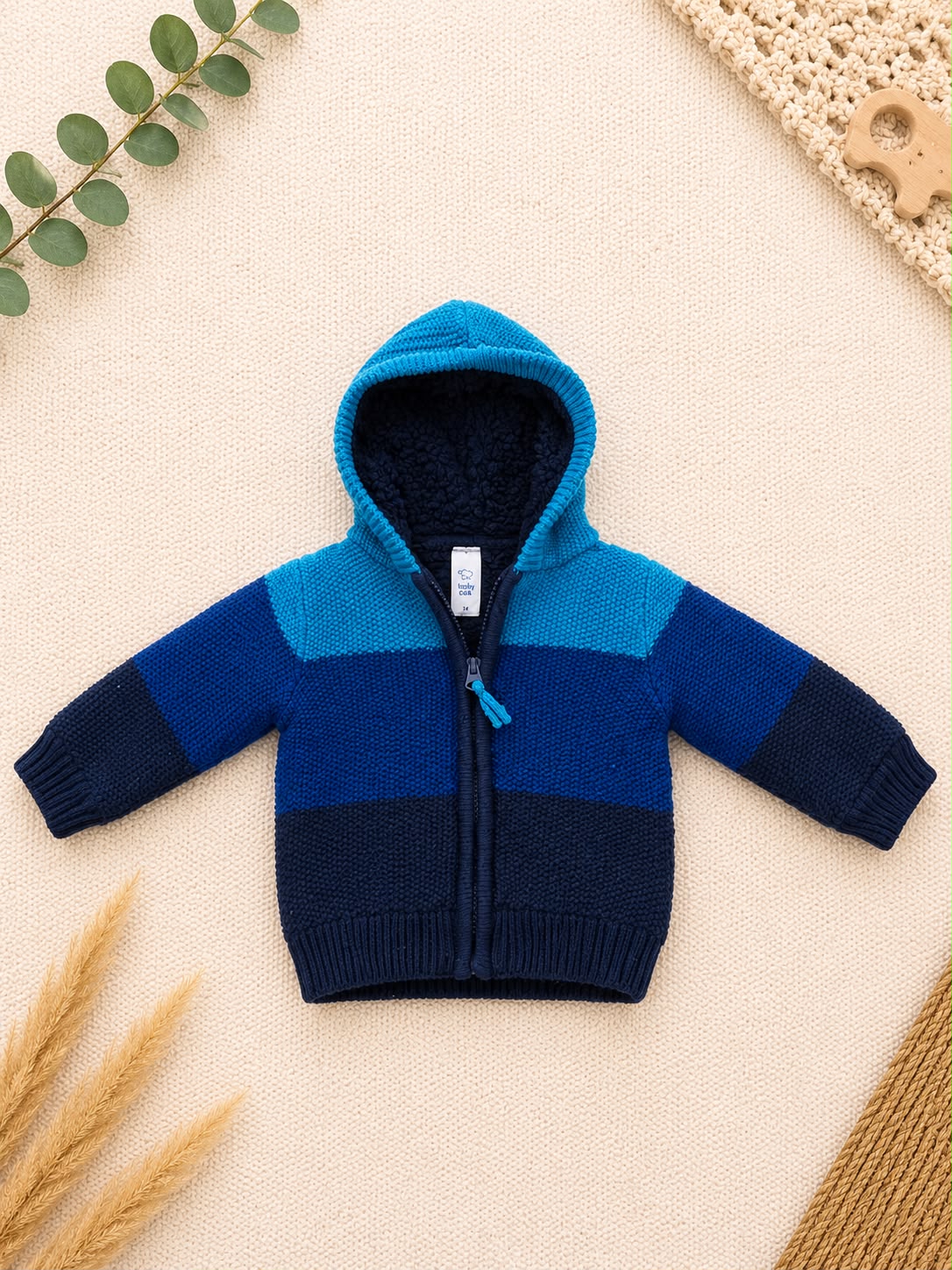 Baby-Strickjacke Colorblock Türkis/Blau/Navy