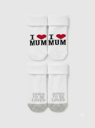 2er-Pack Socken Weiss I Love Mum