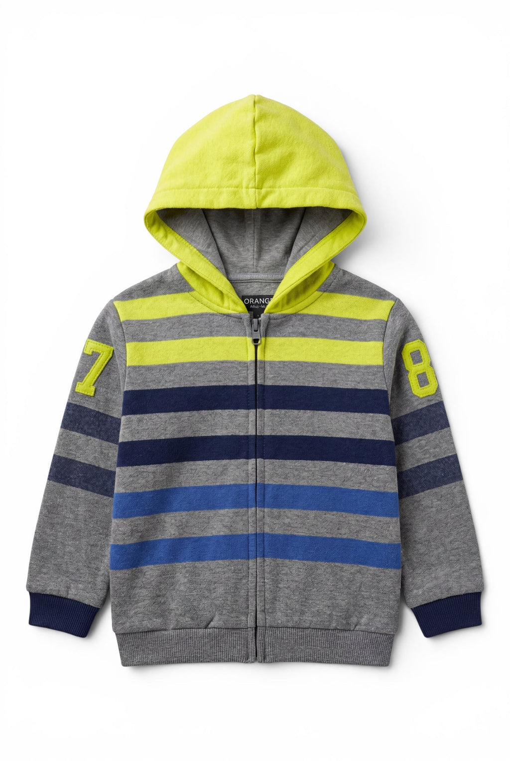 Zip-Hoodie Grau Gestreift Neongelb