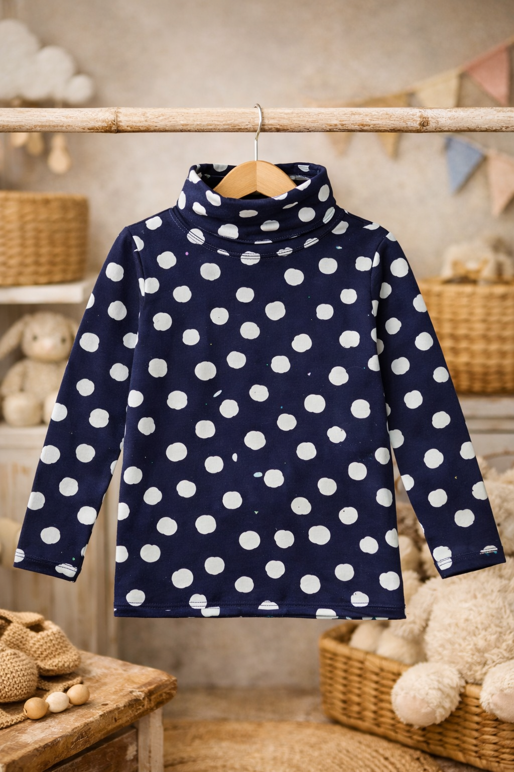 Langarmshirt mit Punkten – Dunkelblau