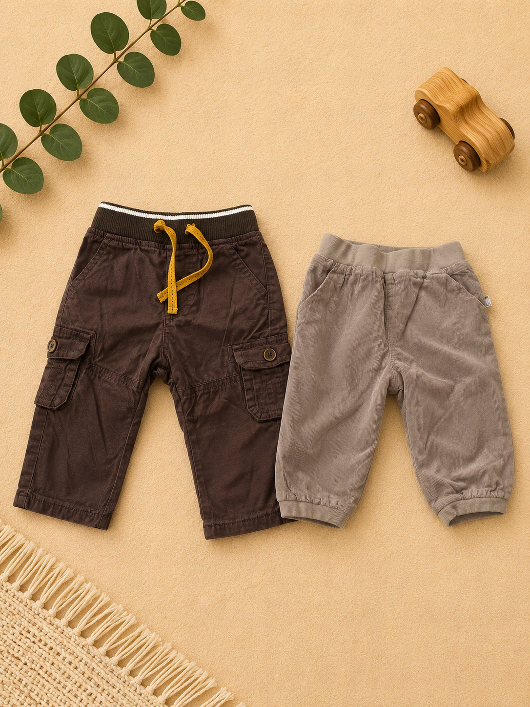2er-Set Baby-Hosen Cargo Dunkelbraun & Cord Grau