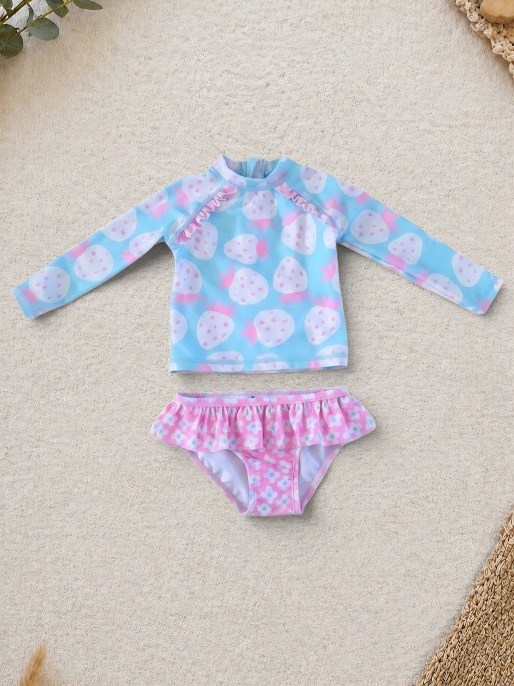 Badeset Langarm Hellblau Cupcakes & Rosa Rüschenhose