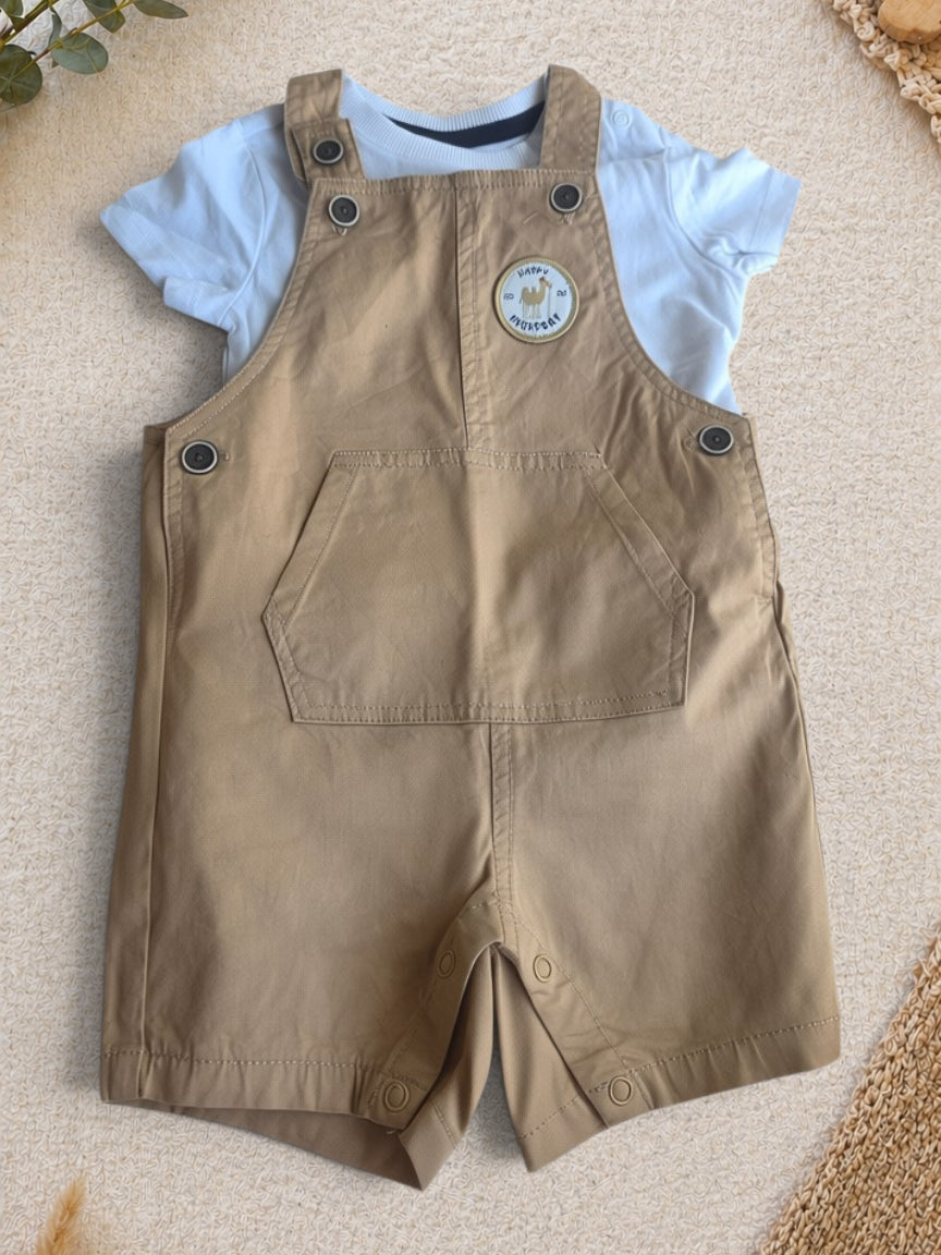 Baby-Set Body & Latzhose Beige "Happy Everyday"