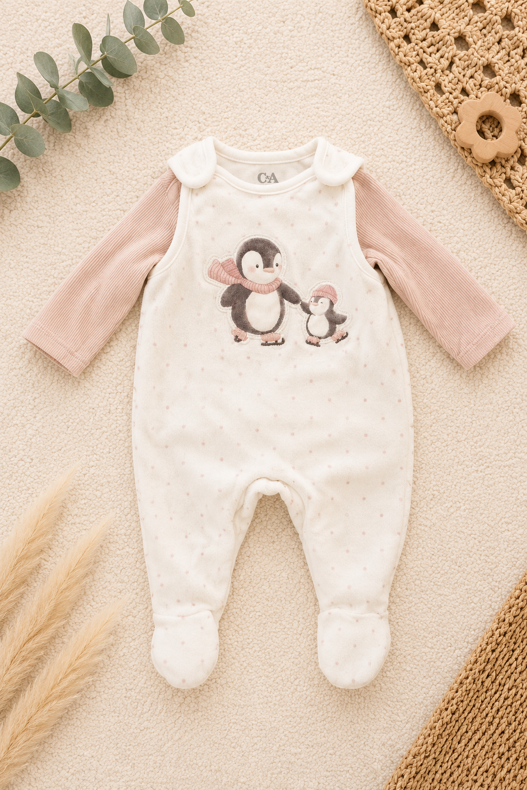 C&A Strampler Pinguin mit Langarmshirt Rosa