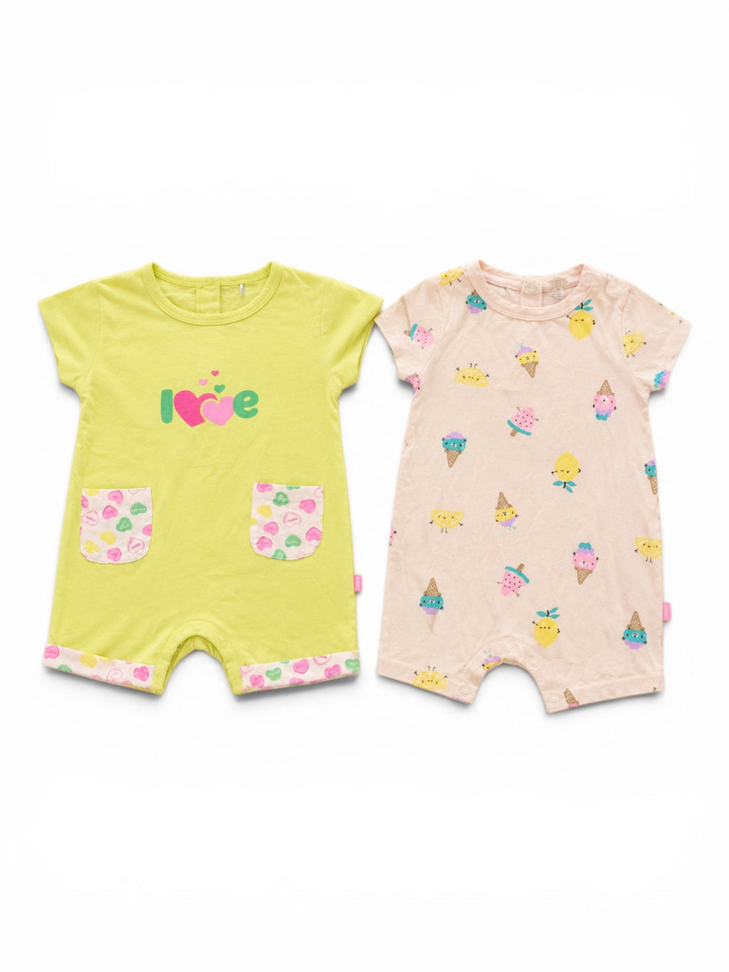 2er-Pack Kurzarm-Strampler Love & Rosa Glacé-Print