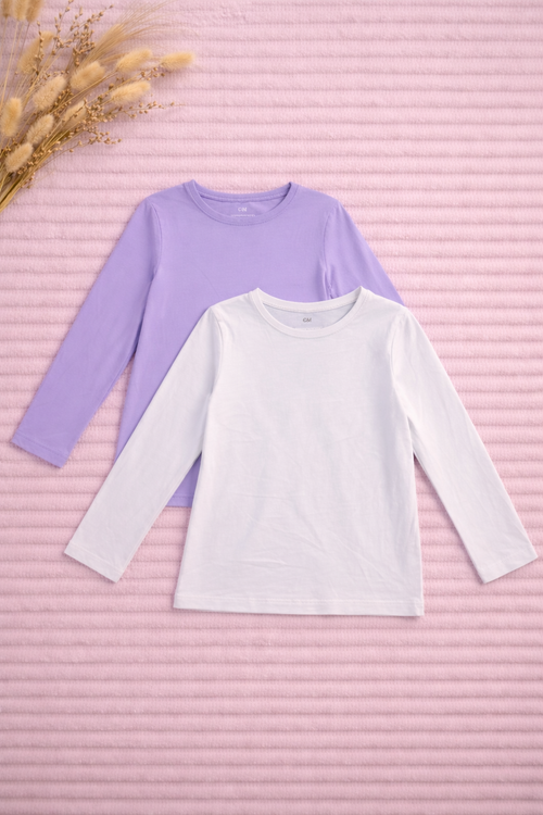 2er Set Langarmshirts Lila & Weiss H&M