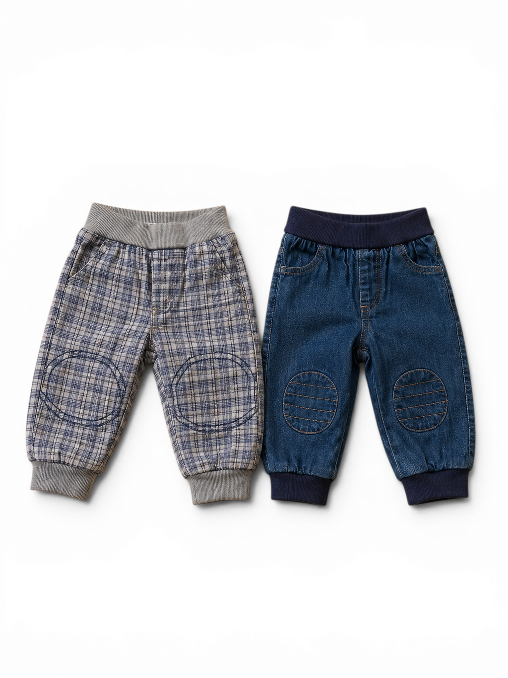 2er-Set Baby-Hosen Kariert & Jeans mit Kniepatch