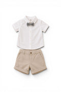 H&M 3-teiliges Festset Weiss Kurzarmhemd Fliege & Beige Chino-Shorts & Sakko