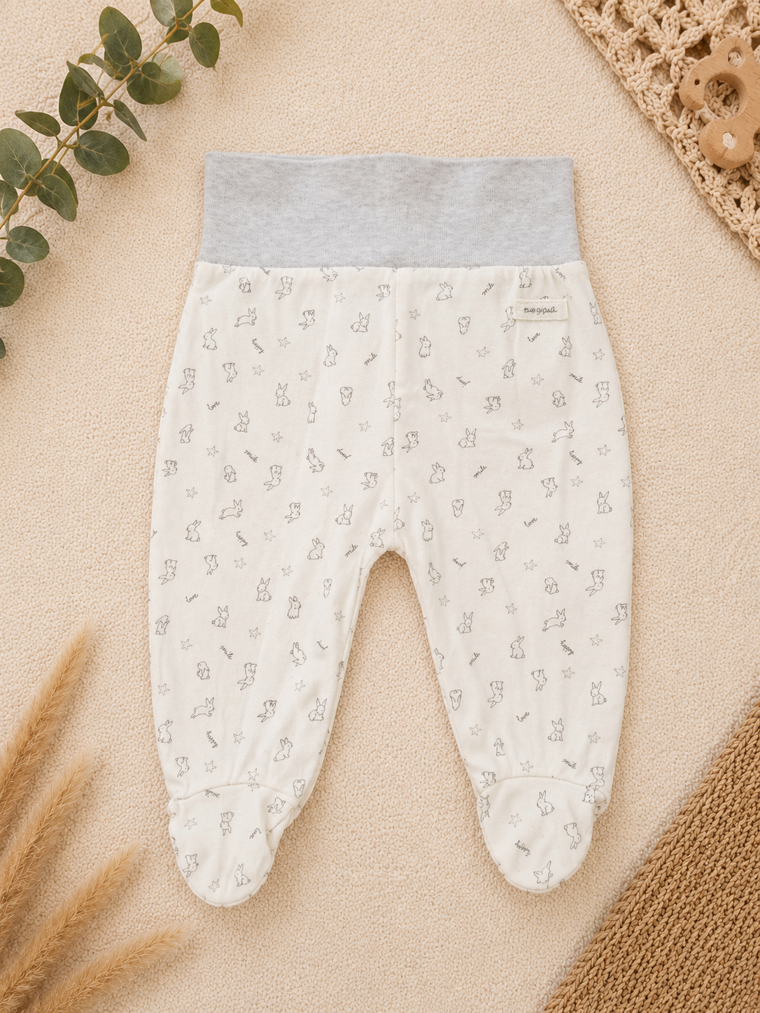 Baby-Strampelhose Creme Hasen-Print