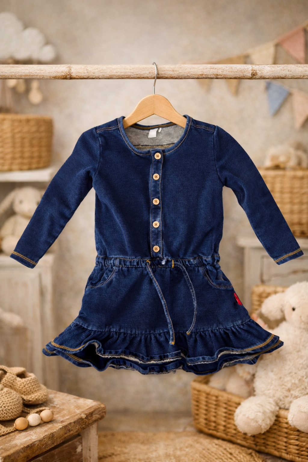 Robe salopette en jean bébé – Bleu foncé