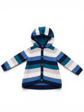 Baby-Strickjacke Gestreift Blau/Teal mit Kapuze