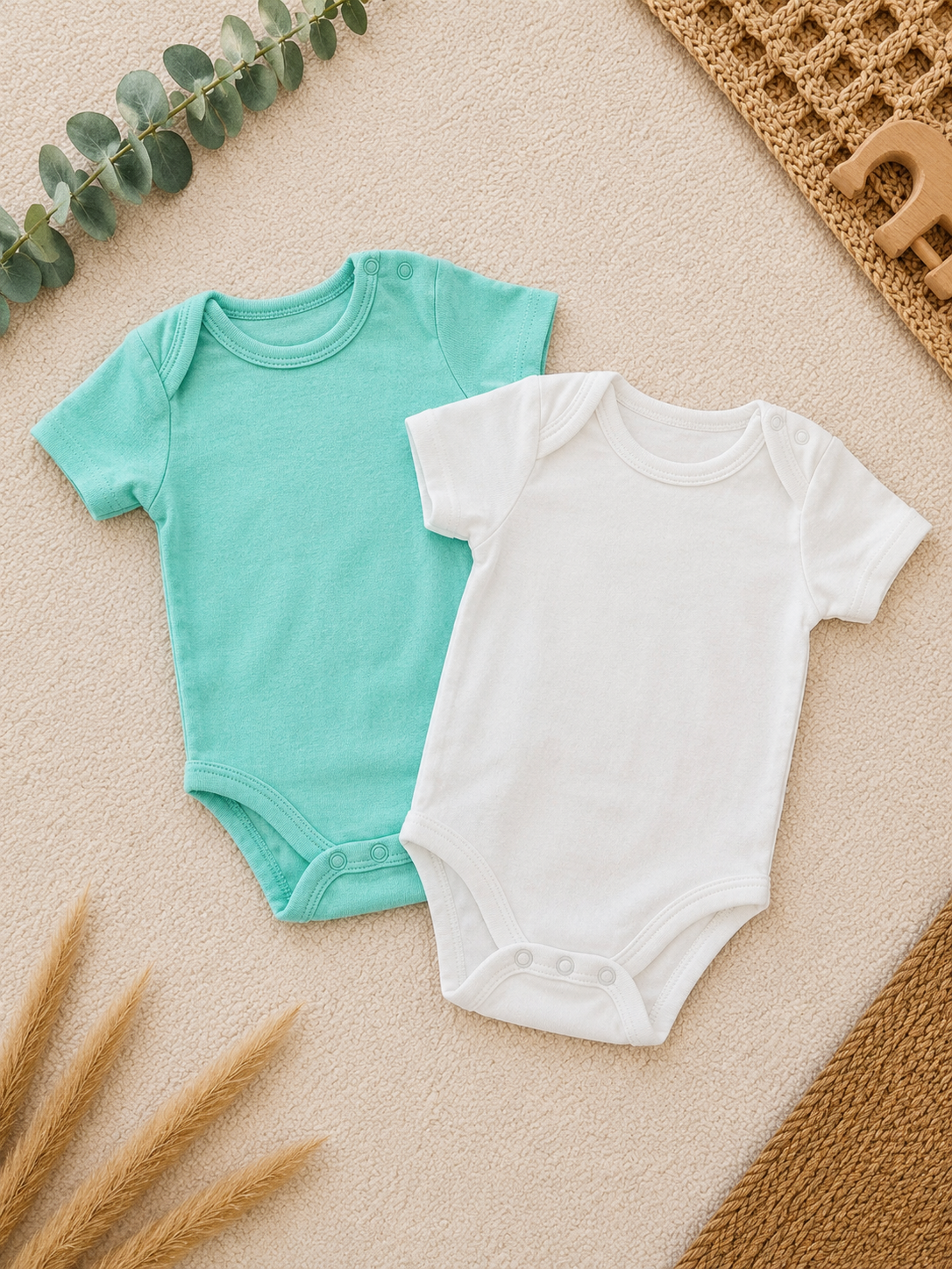 2er-Set Baby-Kurzarm-Bodys Mint/Weiss