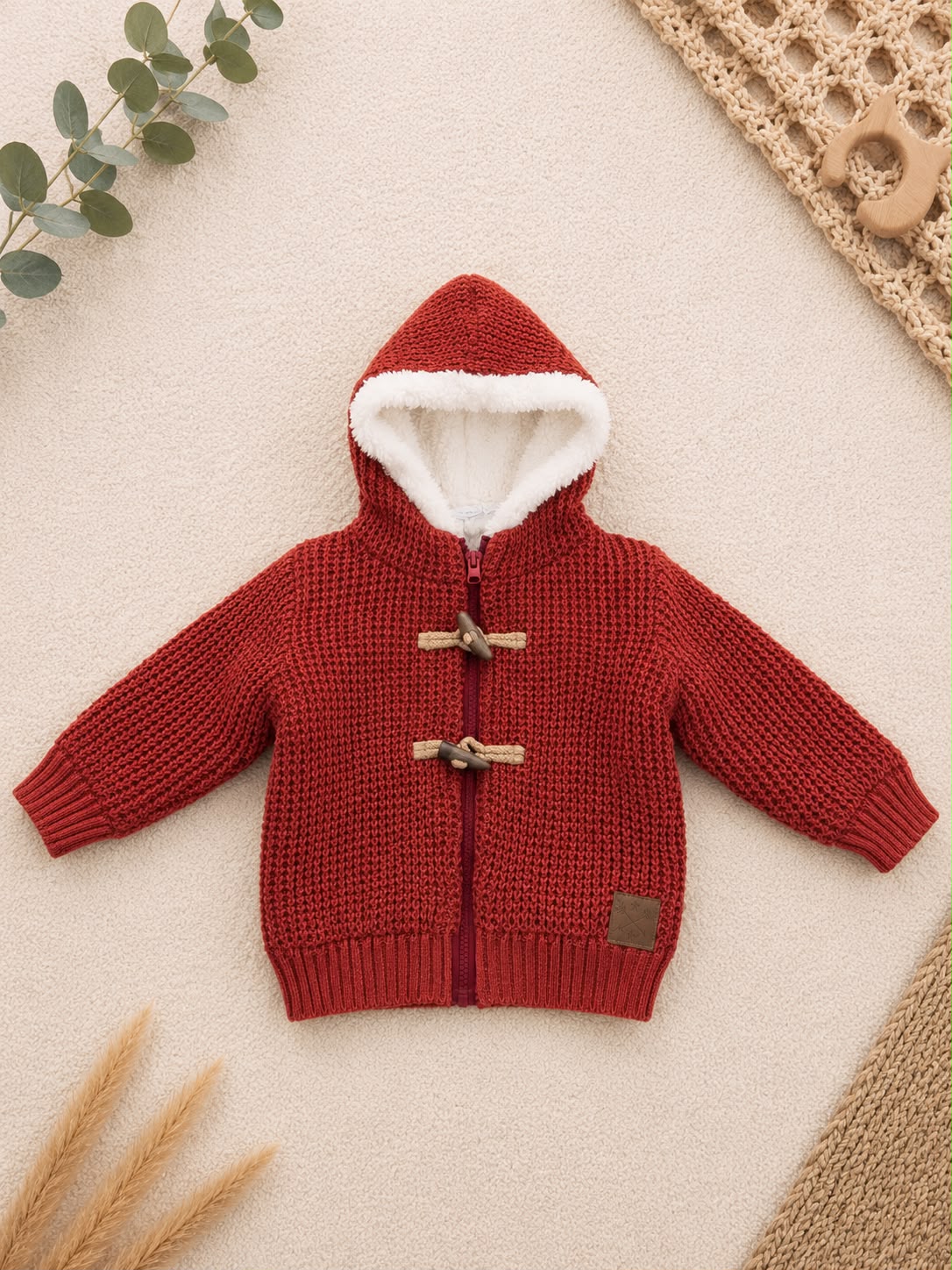 Baby-Strickjacke Rot Sherpa "Duffle"