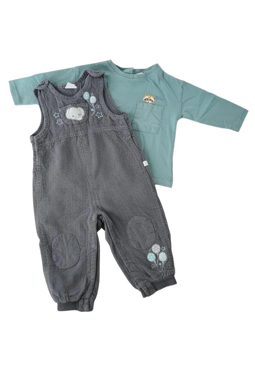 Baby Latzhosen-Set mit Langarmshirt Elefant & Waschbär