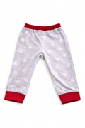 Pantalon gris à étoiles et bords-côtes rouges