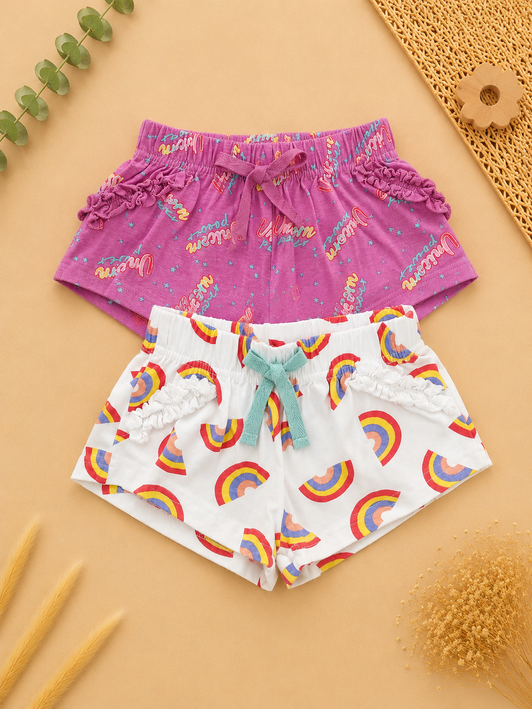 2er-Pack Shorts Einhorn & Regenbogen
