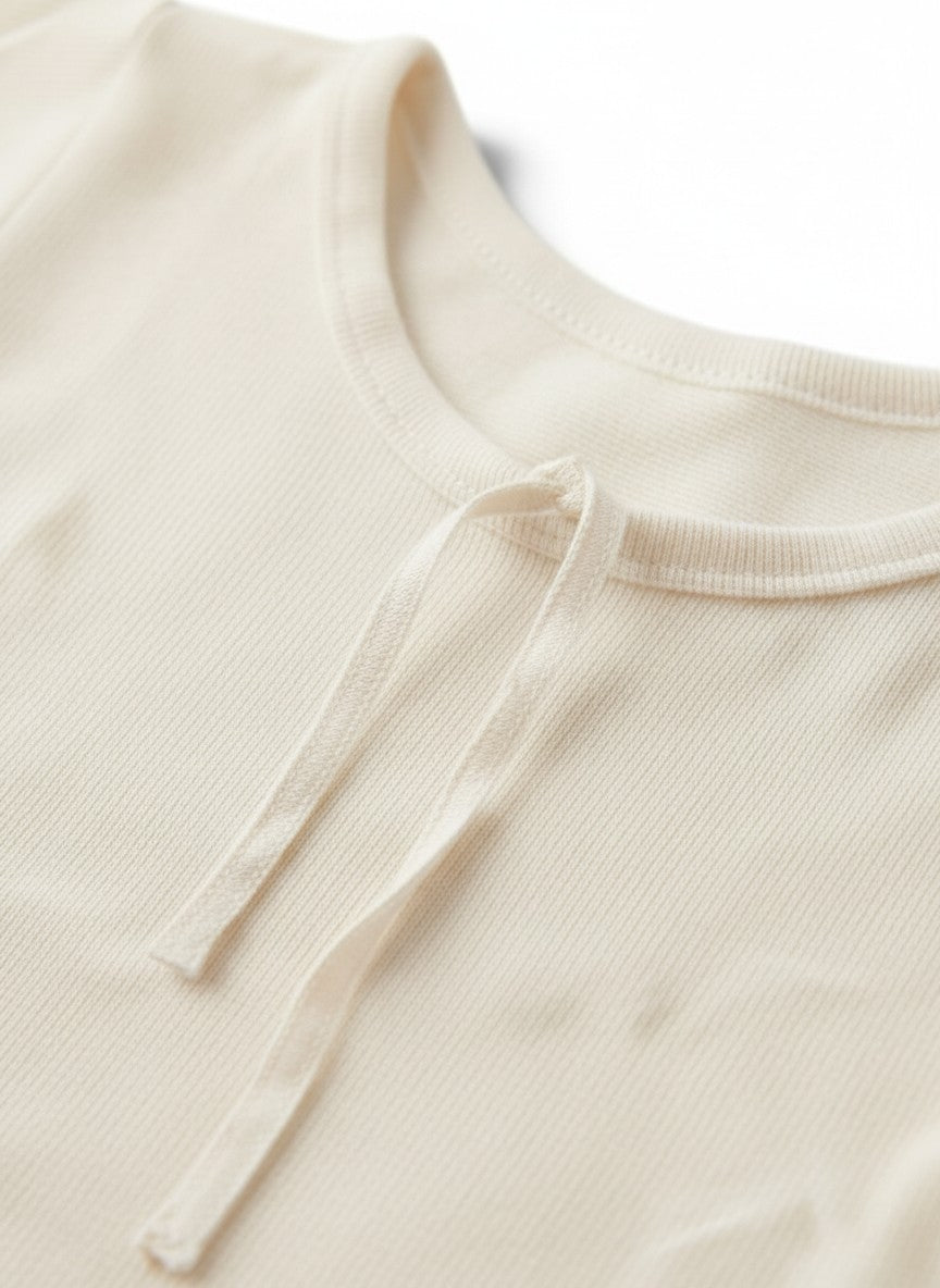 Shirt Creme Kurzarm mit Schleife Vintage