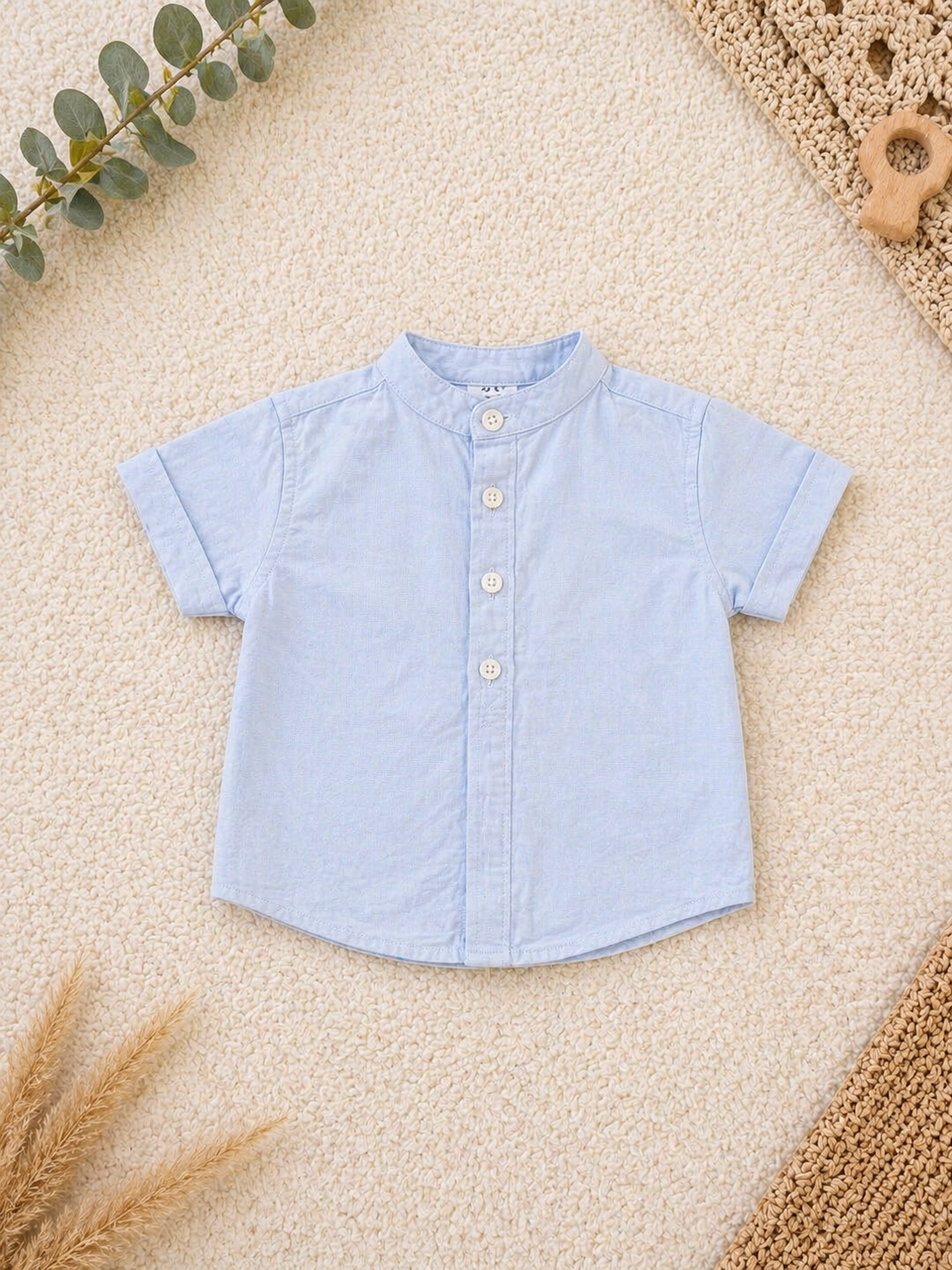 Baby Hemd – Hellblau mit Mao-Kragen