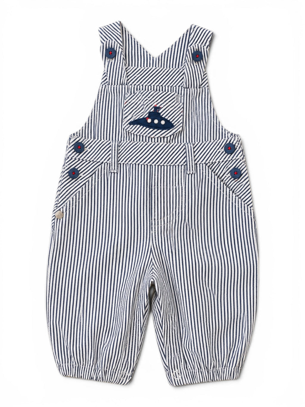 Neu mit Etikette Latzhose Navy-Weiss Gestreift U-Boot-Stickerei Nameit