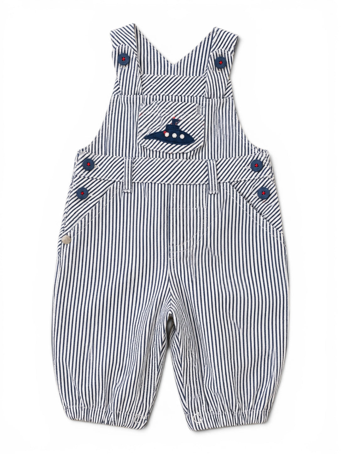 Neu mit Etikette Latzhose Navy-Weiss Gestreift U-Boot-Stickerei Nameit