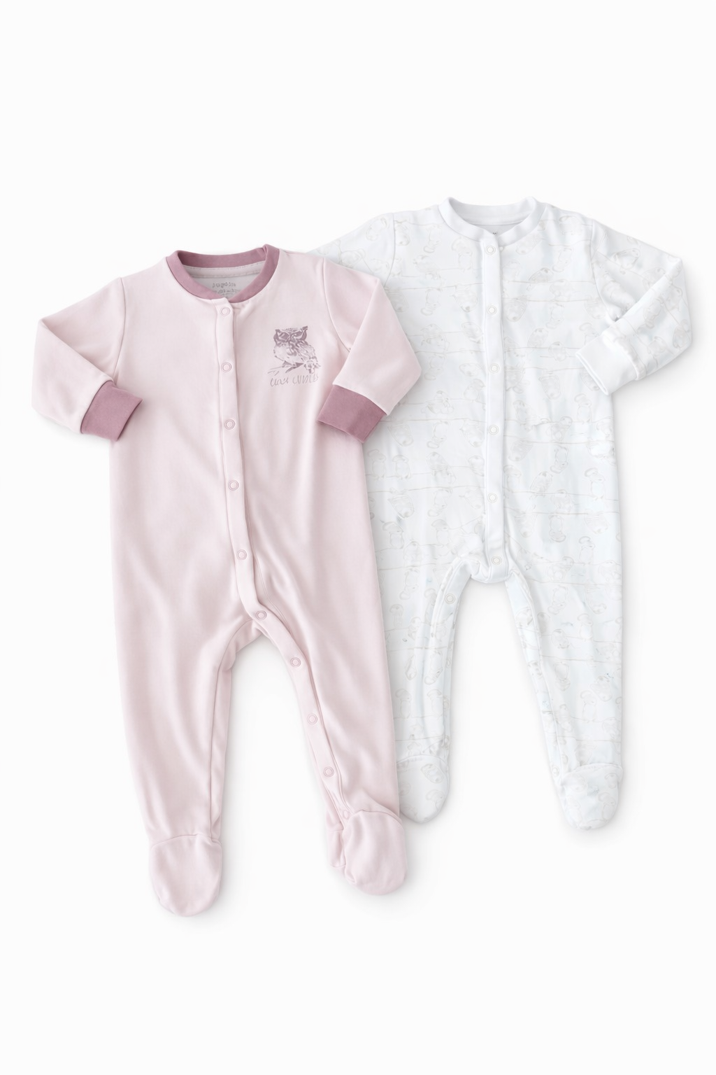 2er Set Baby Schlafanzüge Rosa & Weiß