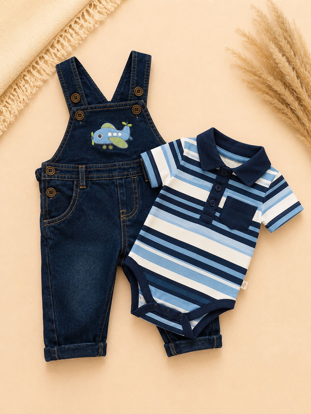Baby-Set Jeans-Latzhose & Polo-Body