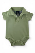 Babygap Kurzarm-Body Olivgrün Polokragen Karo-Innenfutter