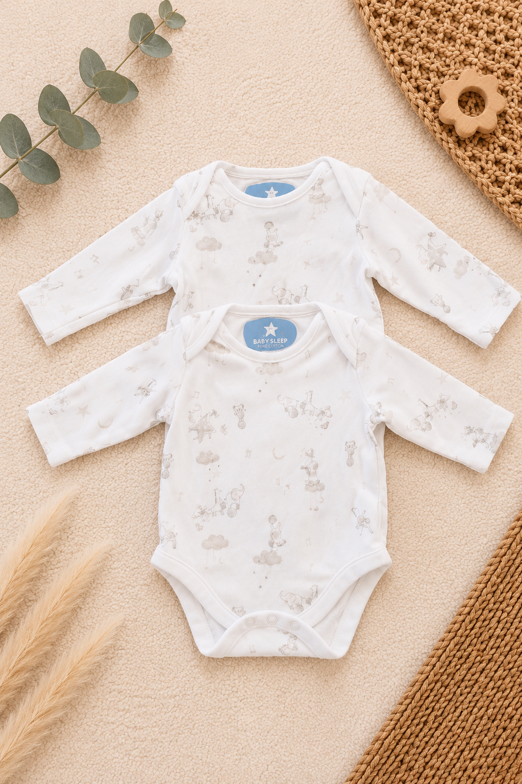 Baby Sleep 2er-Pack Bodys Langarm Tiermuster